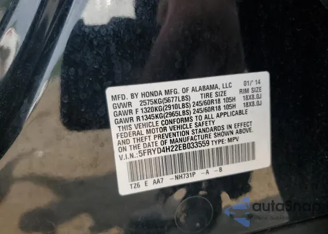 2014 Acura Mdx из США, поврежденный, VIN 5FRYD4H22EB033559